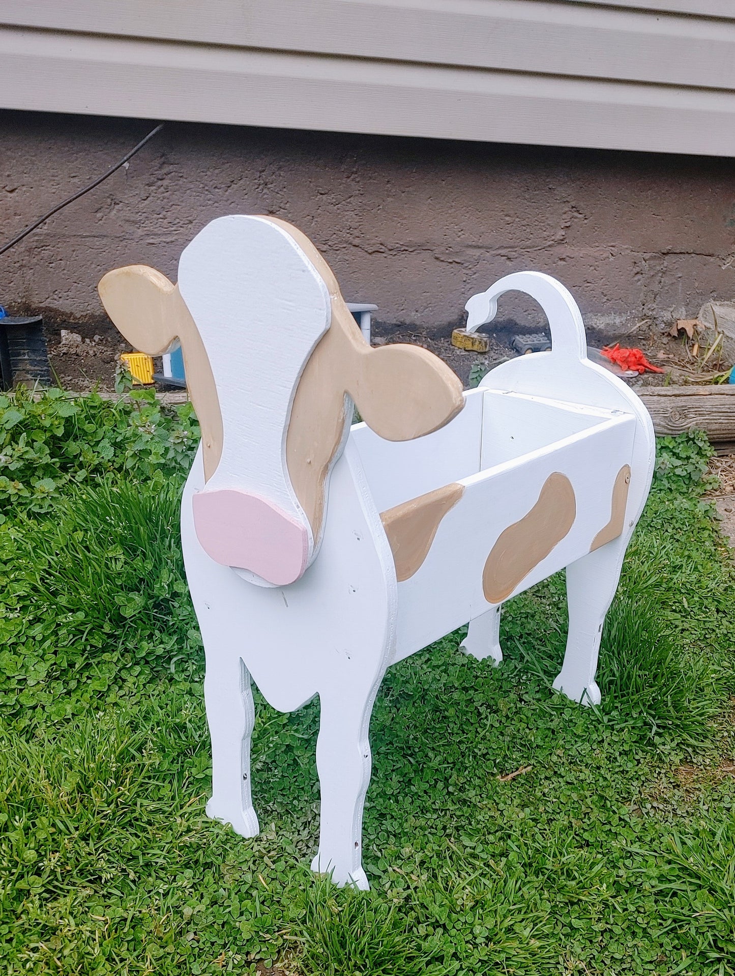 Standing Wooden Cow Planter - Large