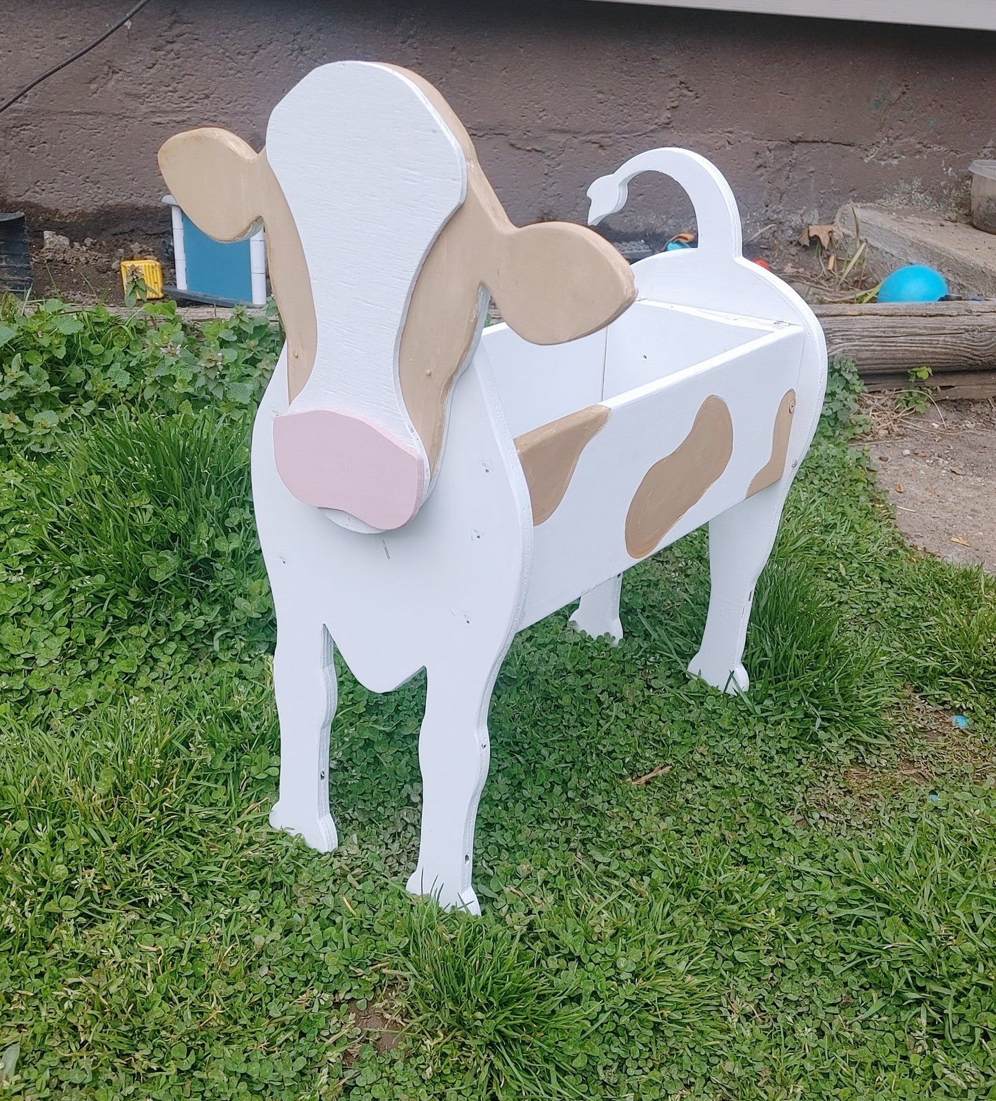 Standing Wooden Cow Planter - Large